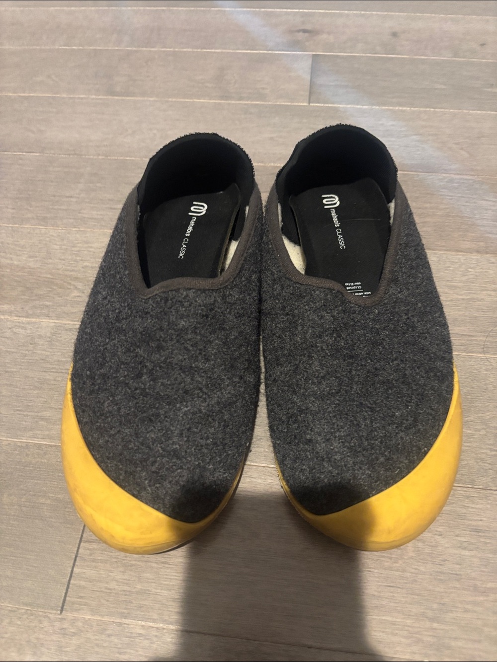 mahabis Charcoal Felt Slippers with Yellow Toe Caps